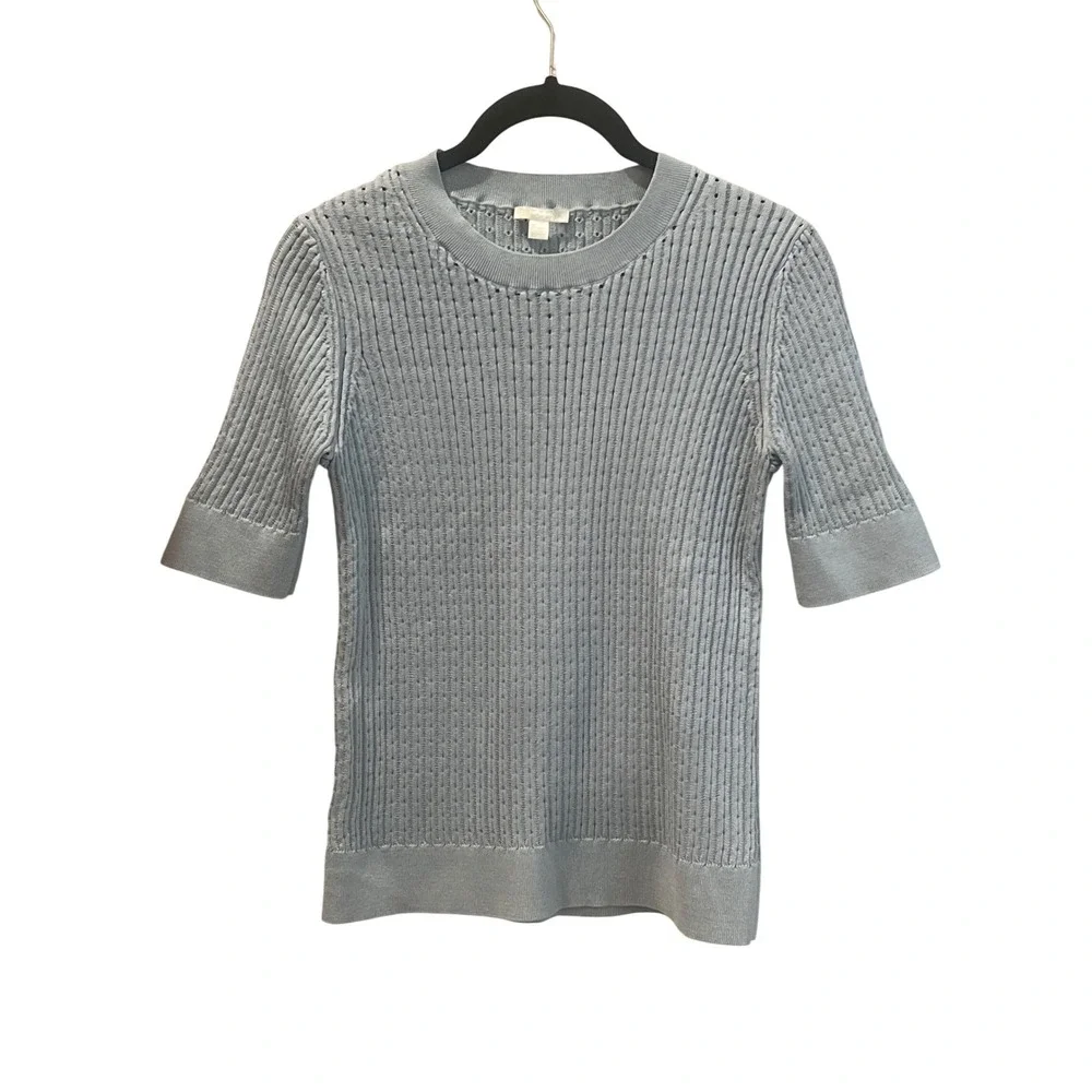 COS Light Blue‎ Ribbed Knit Short Sleeve Sweater Top size Small